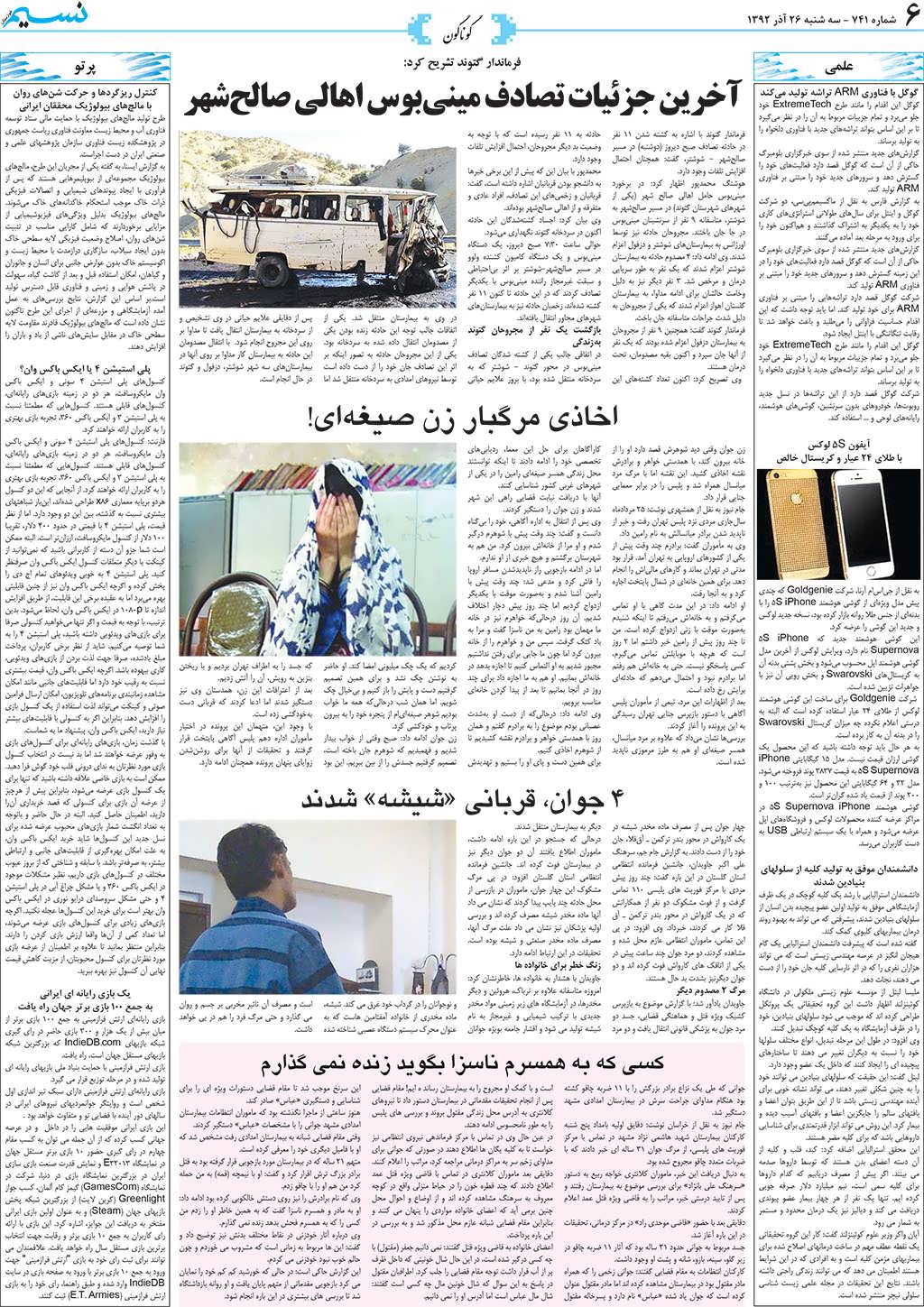صفحه گوناگون روزنامه نسیم شماره 741